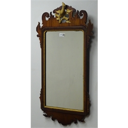  Chippendale style mahogany framed mirror, carved gilt 'HoHo' bird, W44cm, H80cm  