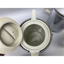 Stayhot teapot and coffee pot, with silver plate clad ceramic bodies, together with another similar coffee pot, jug and sucrier, Staffordshire style flatback figures comprising pair of zebras and cavalier type figure, Melba Ware woodland jug etc