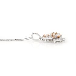 18ct white and rose gold diamond butterfly pendant necklace, the pendant set with vari-cut light pinkish brown diamonds and round brilliant cut white diamonds, total diamond weight 1.84 carat, with World Gemological Institute report