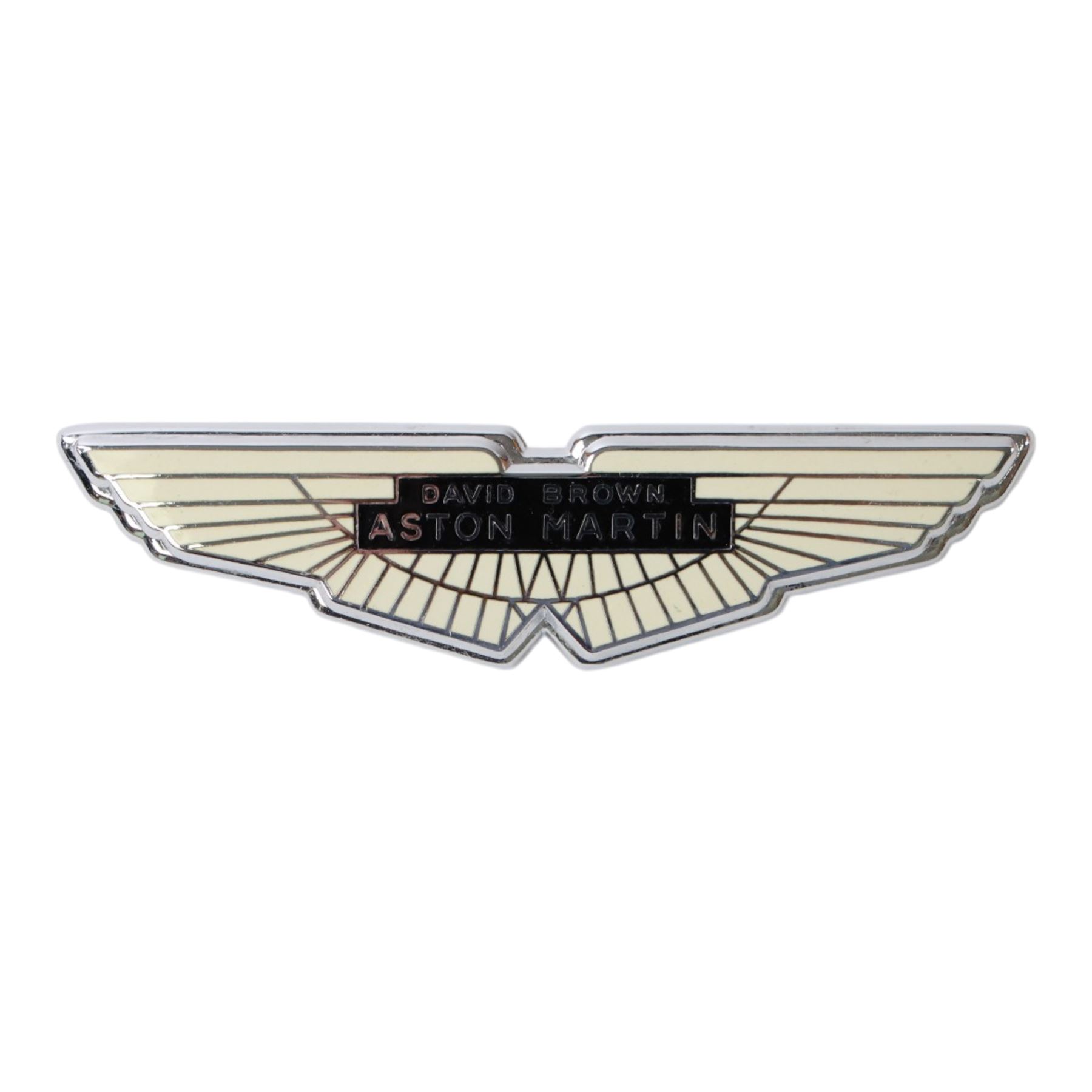 Aston Martin David Brown enamel and chrome wings badge, L12cm