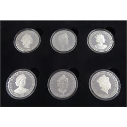 Queen Elizabeth II Jersey 'H.M. Queen Elizabeth II Portraits The Sculptors' Set', comprising six silver five pound coins dated 2015, cased with certificate