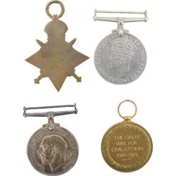 WWI trio of medals, comprising British War Medal, Victory Medal, 1914-15 Star, awarded to 10518 Cpl C.L.Robinson York.R, with the original Record Office letter sent with the British War Medal and 1914-15 Star, together with WWII War Medal awarded to 1101204 Sgt Naylor in box of issue 