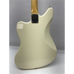 Mexican Fender Jaguar electric guitar with Humbucker pick-ups and tremolo arm, serial no.MX16741977, L101cm; in soft carrying case