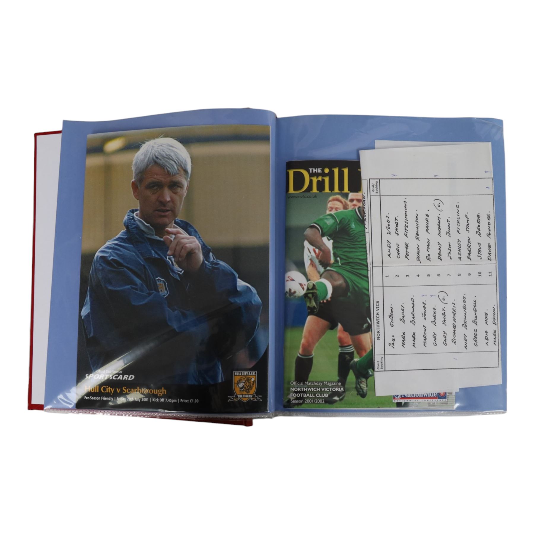 Comprehensive collection of approximately two hundred and twenty Scarborough FC football programmes for the 1999/00, 2000/01, 2001/02 and 2002/03 seasons, all filed within eight dedicated Scarborough FC red Home and Away binders