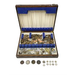 Great British and World coins, including George IIII 1821 crown, Queen Victoria 1887 shilling, various silver threepence pieces, George III 1805 Irish penny, pre-Euro coinage etc