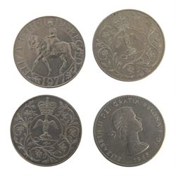 Two Queen Elizabeth II 1953 proof ten coin sets, crown to farthing, in original cases, and some further commemorative crowns
