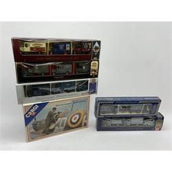 Various makers - twenty commemorative and promotional die-cast models including Corgi 50th Anniversary of the Battle of Britain and Italian Job Set, Lledo RAF personnel Transport Set, 50th Anniversary of Pearl Harbour Set, Home Front Collection, NYMR Set etc, Gate Laurel & Hardy Jeep, four Vanguards commercial vehicles etc; all boxed