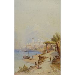 Edwin St John (British 1878-1961): Mediterranean Fortress on the Lakeside, watercolour signed 47cm x 29cm