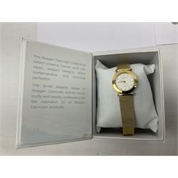 Two ladies Skagen wristwatches, to include 107SGSC and 107SGGD, both on stainless steel mesh straps, boxed, together with four other ladies wristwatches (6)