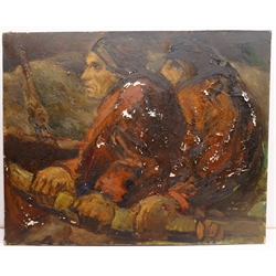 Anto Ferdinand Diez (Belgian 1914-1992): Fishermen, oil on canvas signed and dated '46, 80cm x 100cm (unframed)