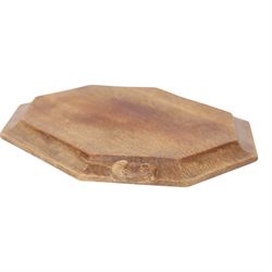 Mouseman - oak breadboard, canted rectangular form with moulded edge, carved with mouse signature, by the workshop of Robert Thompson, Kilburn