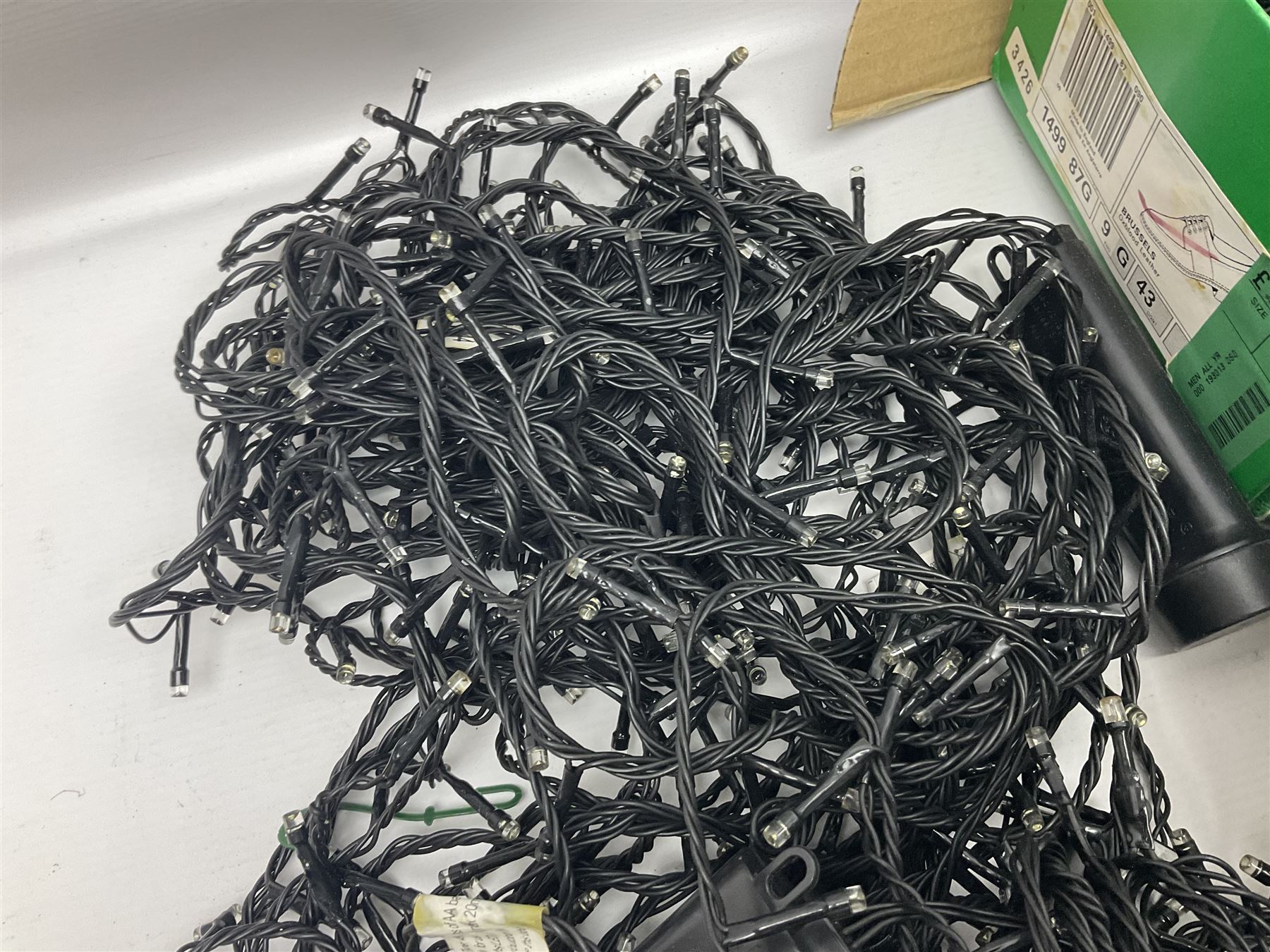 German Bleikristall decanter, set of six Stuart Crystal glasses, a Dartington Crystal decanter, christmas lights and a collection of pewter tankards, etc 