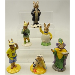  Six Royal Doulton Bunnykins figures - Sailor, Tourist, Boy Skater, Easter Greetings, Lawyer & Mystic, five boxed (6)  
