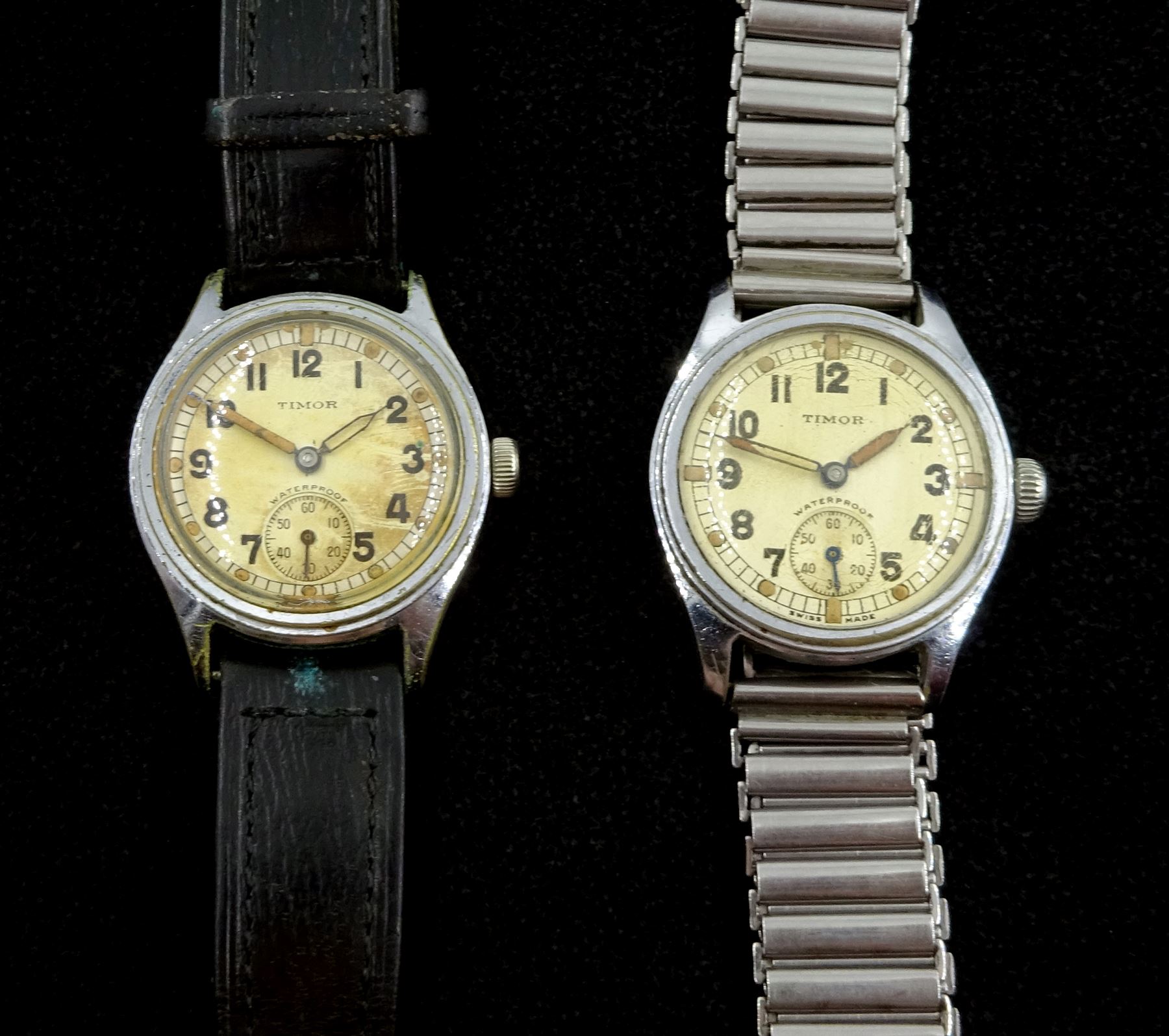 Two Timor WWII military stainless steel wristwatches Wrist