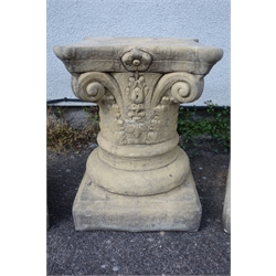  Set of three of composite stone Corinthium column garden pedestals, H47cm, (3)  