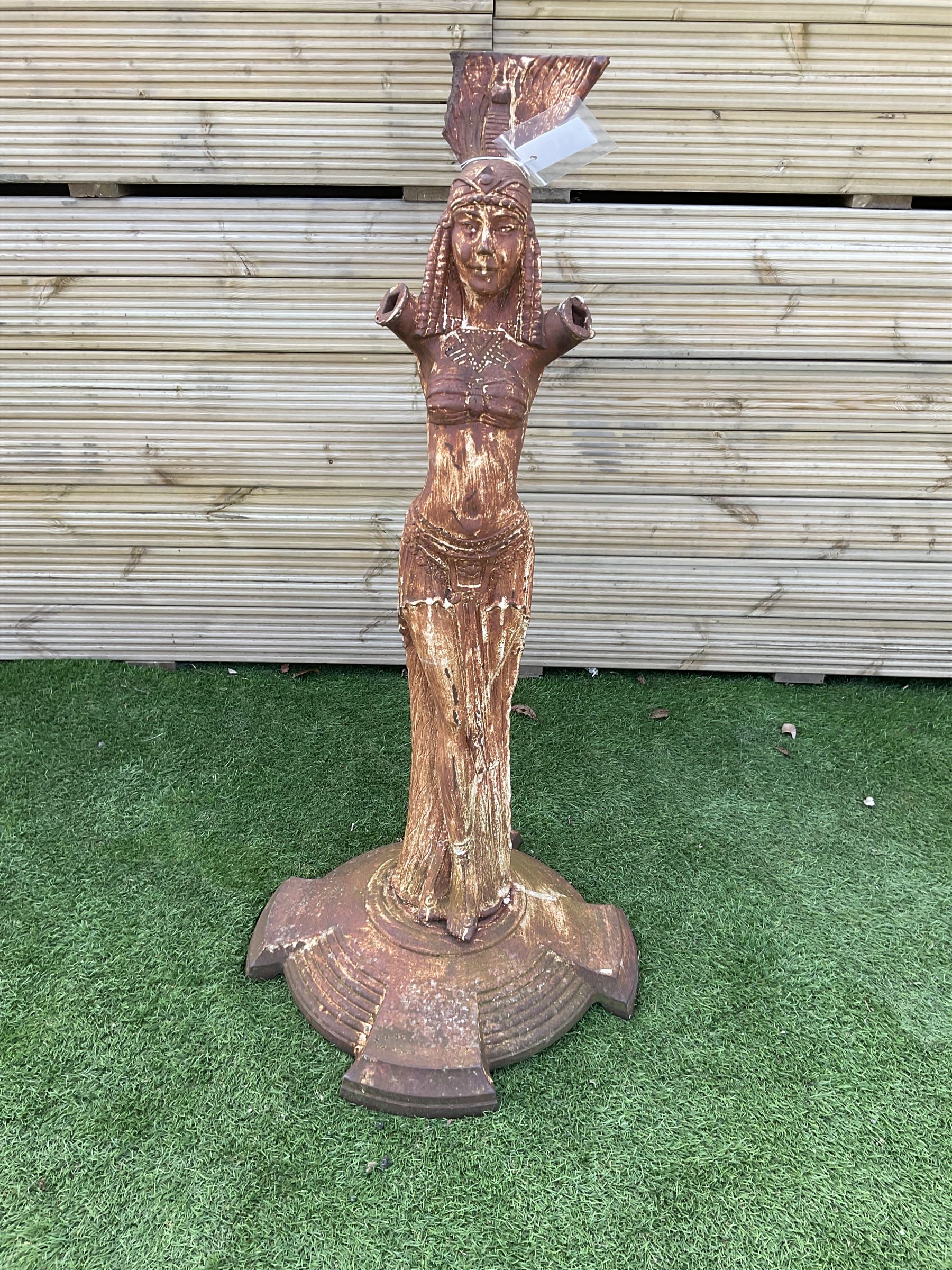 Early 20th century cast iron figure of a lady, on stepped circular base - THIS LOT IS TO BE COLLECTED BY APPOINTMENT FROM DUGGLEBY STORAGE, GREAT HILL, EASTFIELD, SCARBOROUGH, YO11 3TX