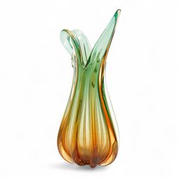 Three Czech bohemian art glass vases, by Josef Hospodka for Chribska, in various sprawling designs, including pronounced green and brown glass example, tallest H34cm  (3)
