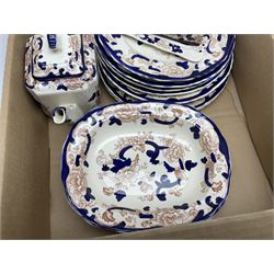 Masons Ironstone Mandalay pattern ceramics, including teapot, jar and cover, fruit bowl, butter dish, plates and bowls, etc, in two boxes 