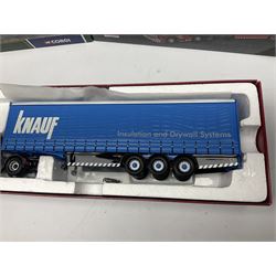 Corgi Eddie Stobart - three limited edition lorries; CC12936 Sight & Sounds Scania Topline Curtainside Trailer; CC13812 Hauliers of Renown Mercedes-Benz Actros Curtainside Knauf; and CC13405 MAN TGA XL Step Frame Curtainside Trailer; all boxed (3)