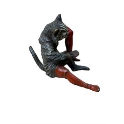 After Franz Bergmann (1861-1936): Austrian cold painted bronze figure of Puss in Boots, with Bergmann type mark beneath, H8cm 