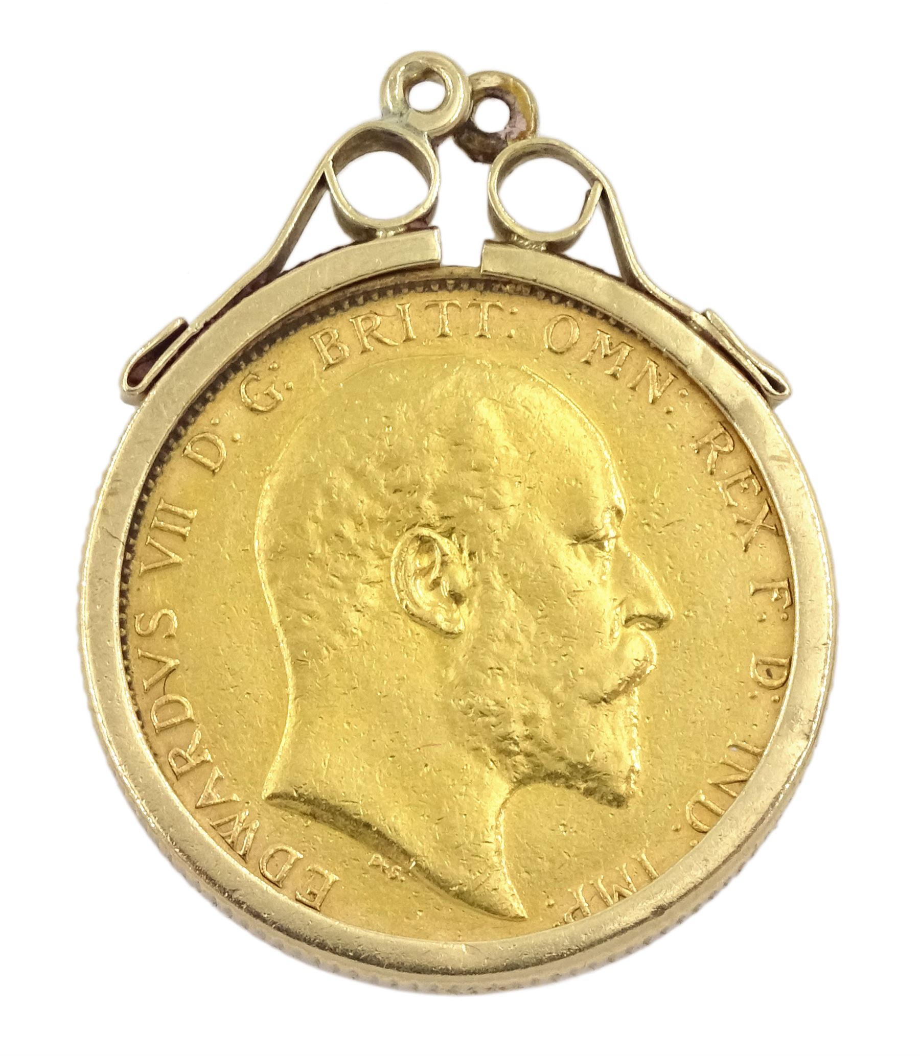 King Edward VII 1904 gold full sovereign coin, Pert mint, loose mounted in 9ct gold pendant, hallmarked