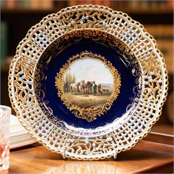 19th century Meissen cabinet plate, the reticulated border modelled with trellis panels an...