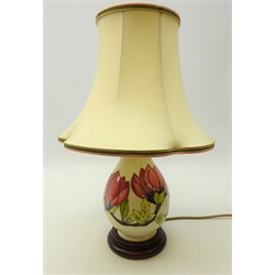 Moorcroft 'Magnolia' pattern table lamp with the original shade, H22cm (This item is PAT tested - 5 day warranty from date of sale)   