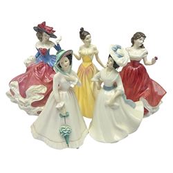 Five Royal Doulton figures, comprising Marianne HN4153, Janet HN4042, Margaret HN2397, Jessica HN4049 and Julia HN2706