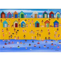 Gordon Barker (British 1960-): 'On the Beach on a Hot Summers Day', acrylic on paper signe...