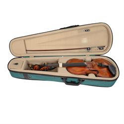 19th century violin, with Georg Kloz label to the interior, with bow contained within a modern fitted case, back length L14inches