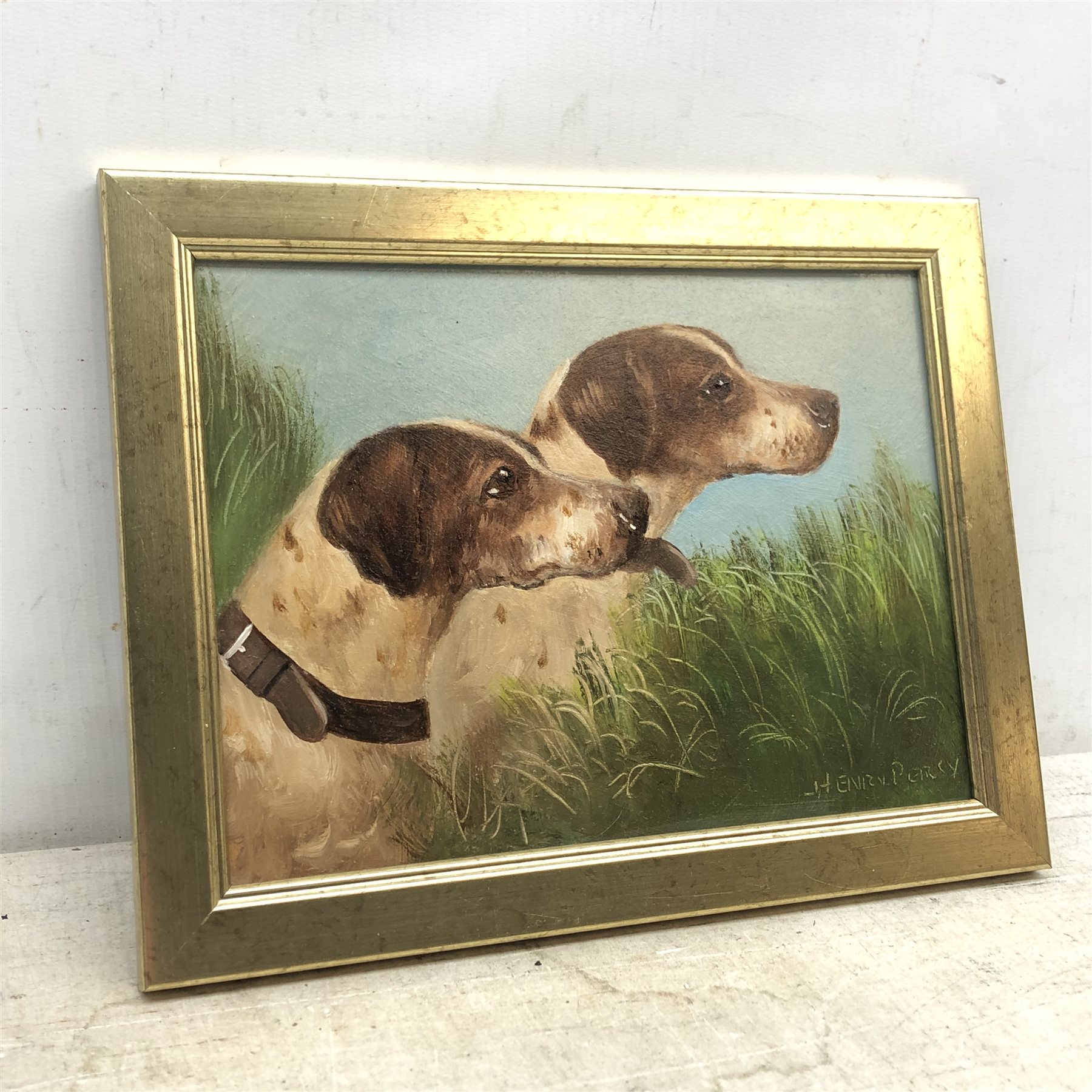 Henry Percy (British 19th/20th Century): Study of Hunting Dogs, oil on board signed 14cm x 19cm 