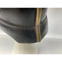 WW1 German leather Pickelhaube helmet with brass plate for Baden regiment, leather strap and leather part only of liner