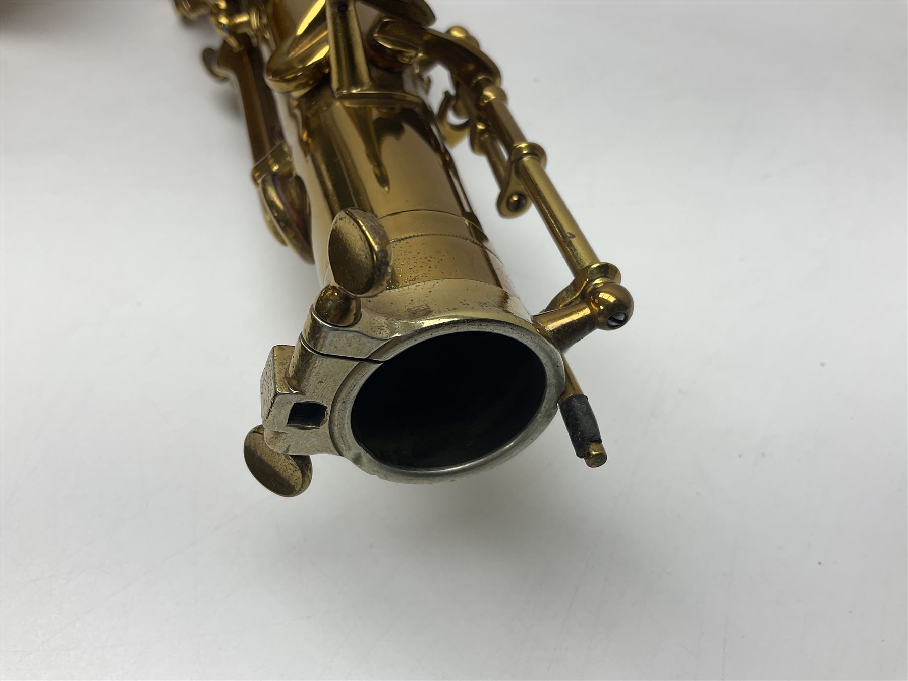 Mid-20th century French Henri Selmer Mark VI tenor saxophone, serial no.M.70644 for 1957, various French, English and American patent numbers, crudely stamped J.A.Brown twice to thumb rest; in fitted hard case with crook and other accessories including two Berg Larsen mouthpieces, reed cutter etc