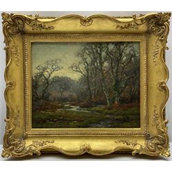 Frederick Golden Short (British 1863-1936): Woodland Stream, oil on artist's board signed and dated 1935, 19cm x 24cm