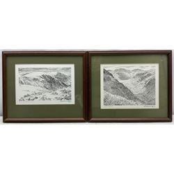 Alfred Wainwright MBE (British 1907-1991): 'Wycoller', 'Wastwater', 'The Coniston Fells', and 'Langstrath', four monochrome prints each signed in pen by the artist, max 17cm x 23cm (4)