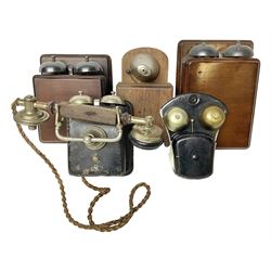 Two GPO wall mounted bell boxes, the first example marked no.1, and no.1A, together with three other wall mounted bell boxes 