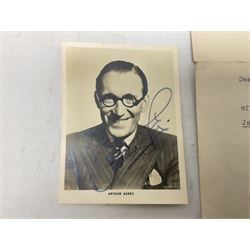 Masonic letter dated 1948 signed by the cricketer/footballer Denis Compton; Arthur Askey signed photograph; and two photographs of film stars