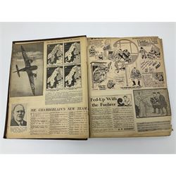 Album of WWII era paper ephemera, to include cartoon illustrations by George Goodwin Butterworth and Clive Uptton, articles and photographs