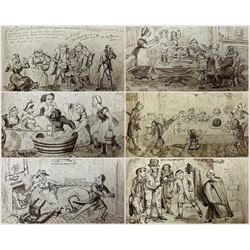 George Cruikshank (British 1792-1878): 'Illustrations of Time', original sketchbook containing eighteen preliminary pen and ink  sketches for the folio pub. 1827, signed in the title page with inscriptions for each sketch 12cm x 19cm
