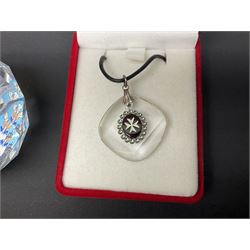 Swarovski Crystal paperweights, to include a globe with dove to the top, pyramid shapes etc, together with a large collection of boxes and stands  