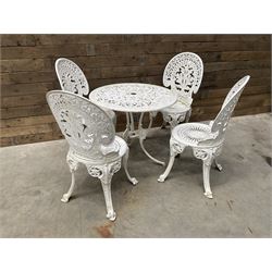 Victorian design white painted aluminium garden table, and four chairs