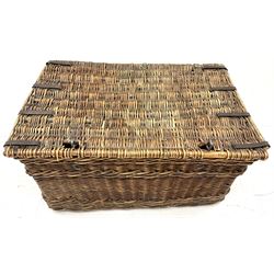 Large wicker theatre basket, single  hinged lid, two carrying handles