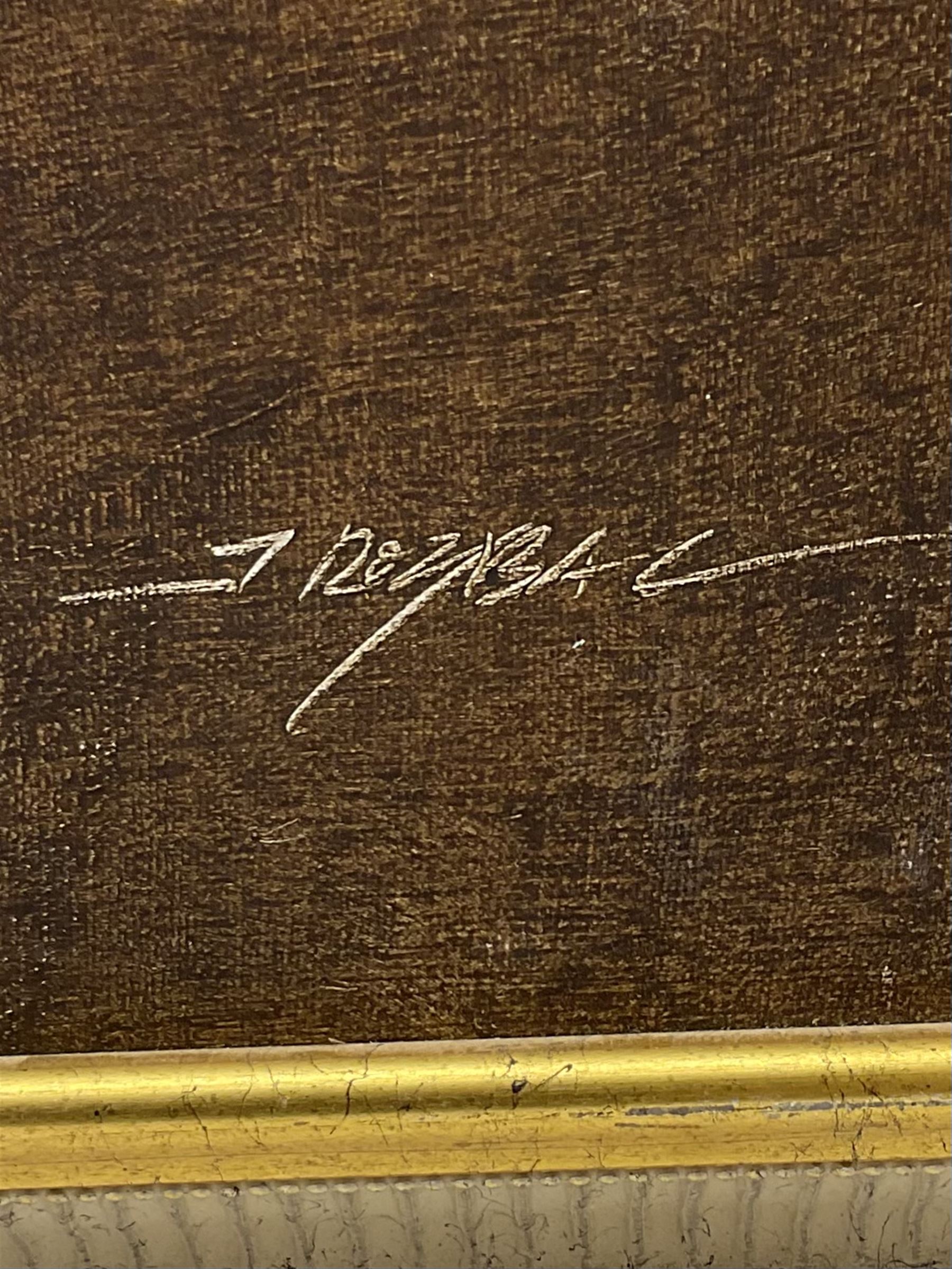 J Roybal (British 1955-): Children Playing Trumpets and Children Playing Violin and Trumpet, pair oils on canvas signed 60cm x 50cm (2)