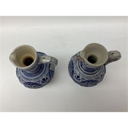 Pair of late 19th Century German Simon Peter Gerz salt glaze stone jugs, impressed mark to base, model number 550, H15cm