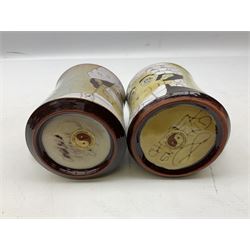 1960s Chelsea Pottery mug decorated with barrister by Joyce Morgan, signed JEM, together with a similar example depicting a doctor, H11.5cm, both signed beneath