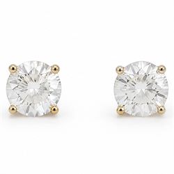 Pair of 9ct gold lab grown diamond earrings, each stud set with a single round brilliant c...