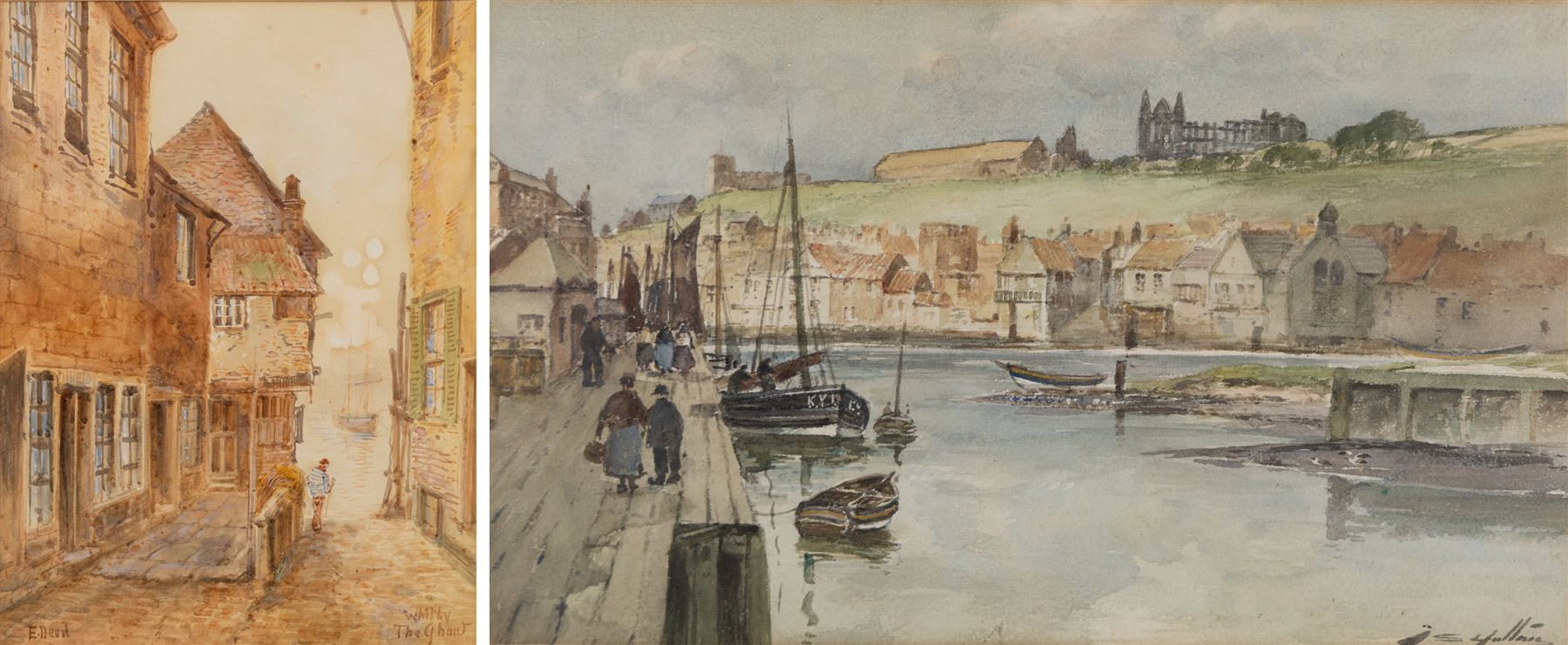 Thomas Swift Hutton (British 1860-1935): 'Whitby', watercolour signed, titled on the mount 20cm x 35cm; Edward Nevil (British fl.1880-1900): 'Whitby - The Gaunt', watercolour signed and titled, 37cm x 27cm (2)