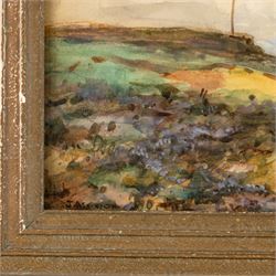 John Atkinson (Staithes Group 1863-1924): Heavy Skies over the Moors near Whitby with Lone Horse Drawn Cart, watercolour signed 38cm x 55cm