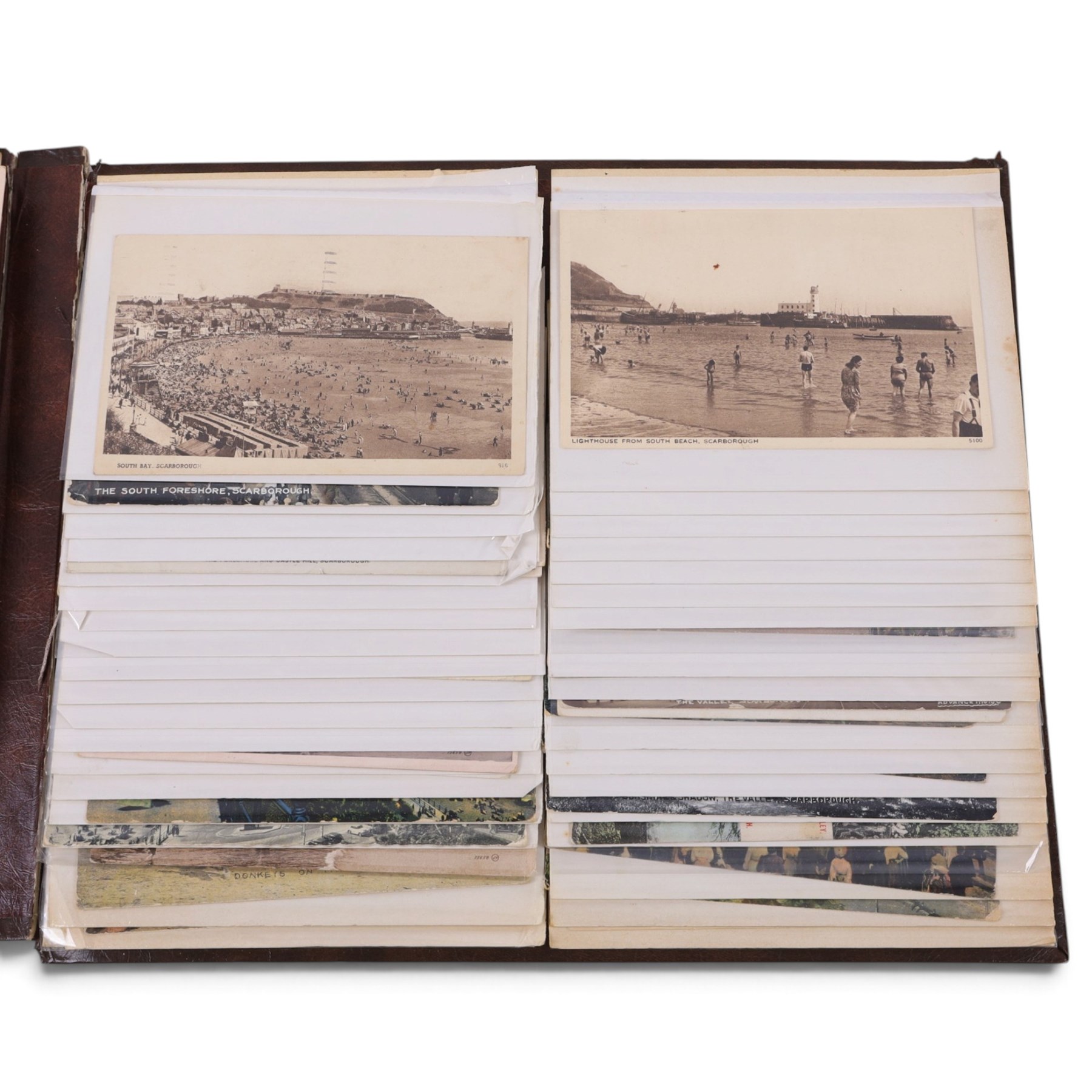 Collection of local Scarborough post cards, including South Bay, The Spa, Churches, novelty examples, black and white examples, etc contained within various albums, (approximately 780)