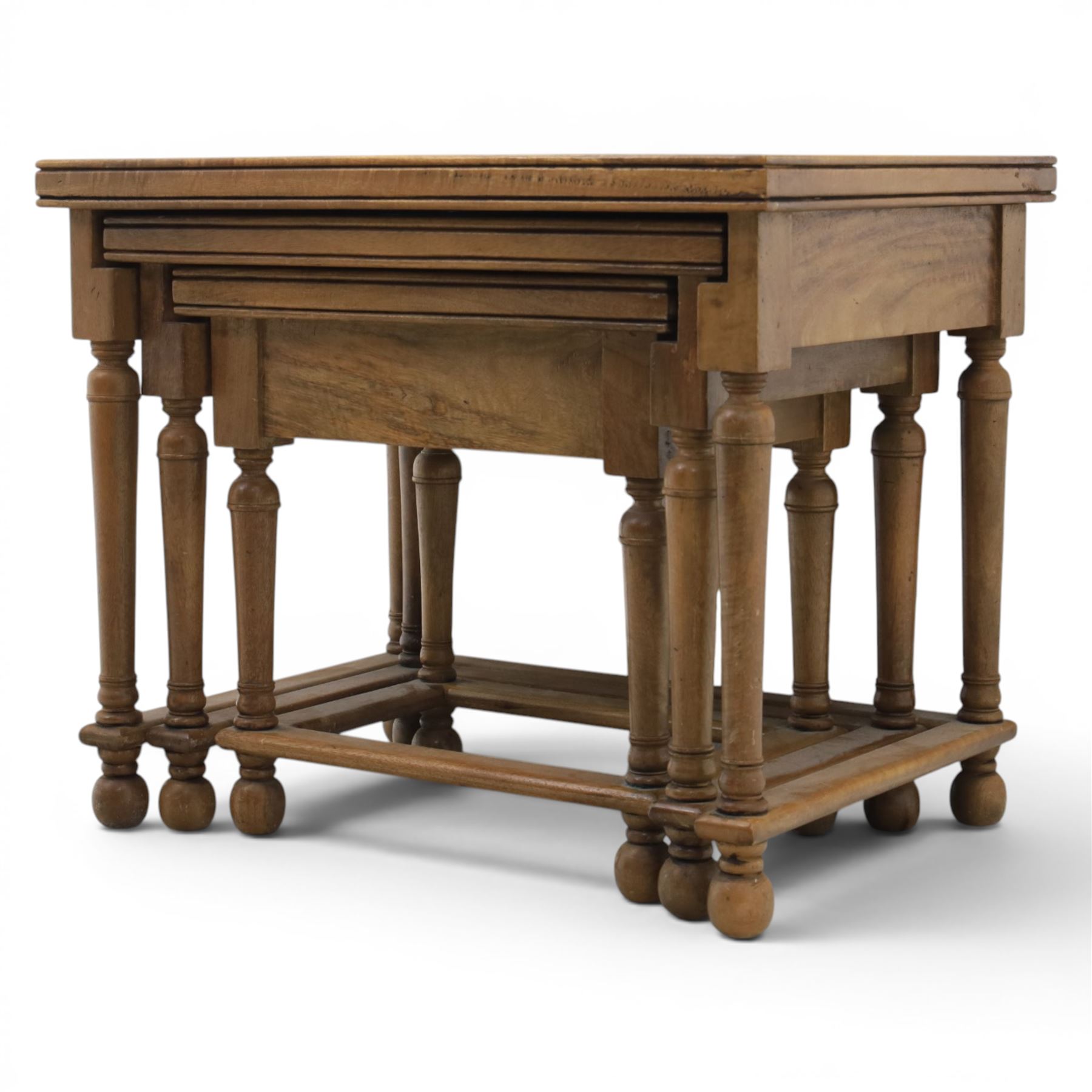 Barker & Stonehouse - Flagstone nest of three tables, inset stone and mango wood, raised on turned supports